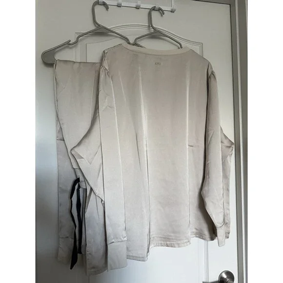 ROUGE by Minky Couture Satin Pajama Set XXL Beige 2 Piece Lounge Sleepwear - Picture 5 of 7